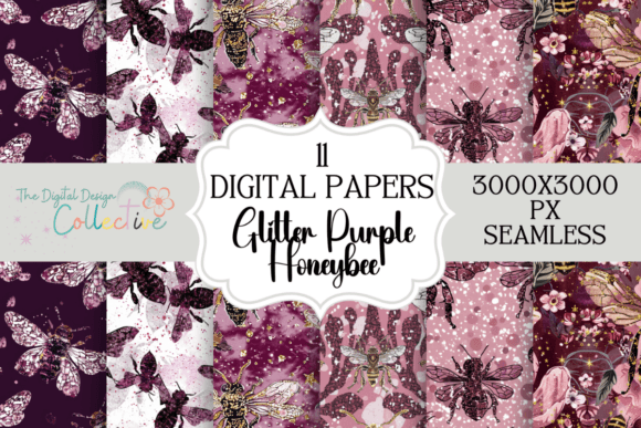 Download Purple Glitter Bee Digital Papers - Purple glitter Collection
