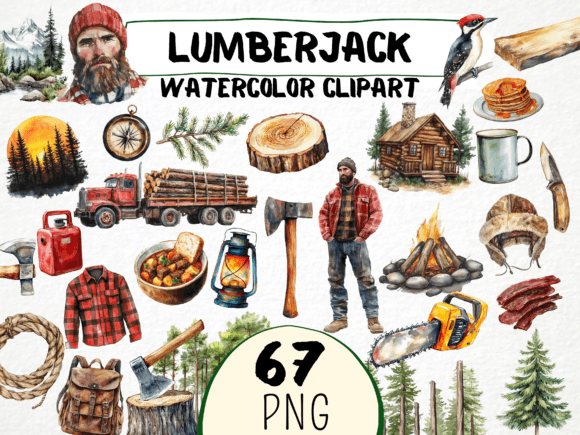 Download Watercolor Lumberjack Clipart Bundle Png - Lumberjack Collection