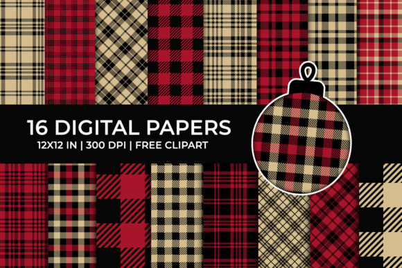 Download Red Lumberjack Digital Papers Set, Plaid - Lumberjack Collection