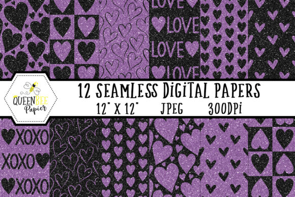Download Black Purple Glitter Heart Digital Paper - Purple glitter Collection